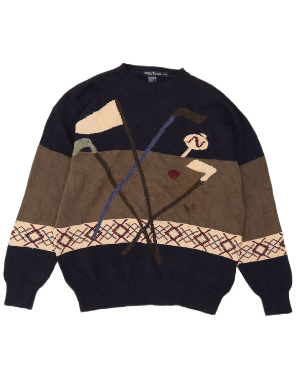 Nautica Herre Golf Crew Neck Jumper Sweater Stor flerfarvet Colourblock