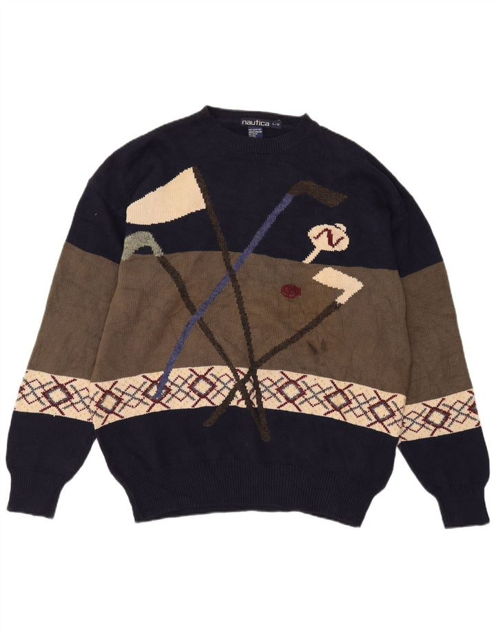 Nautica Herre Golf Crew Neck Jumper Sweater Stor flerfarvet Colourblock