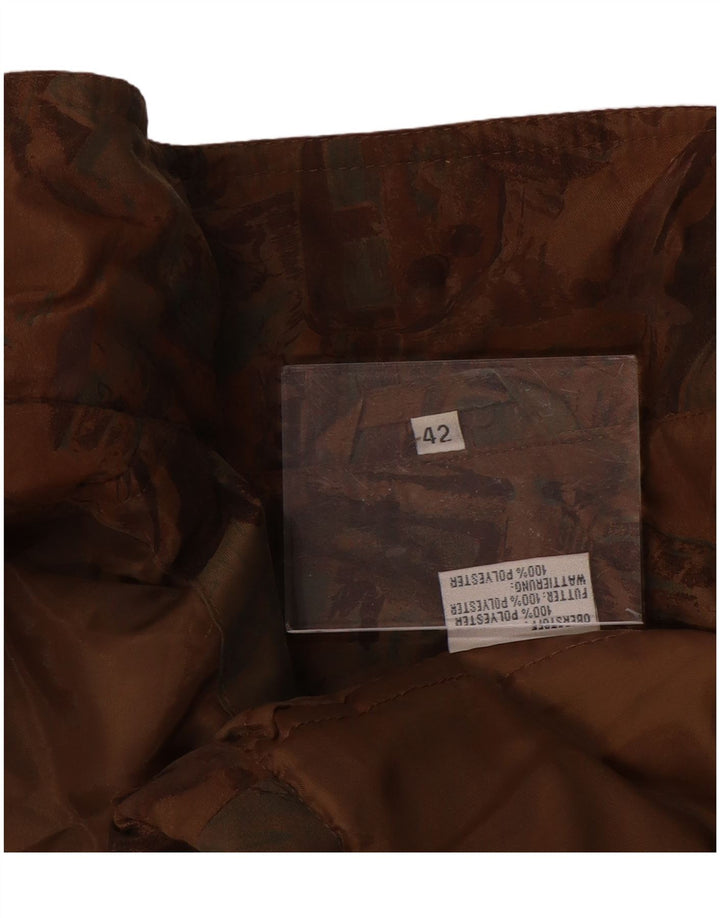 VINTAGE Dame Loose Fit abstrakt mønster regnfrakke EU 42 Large Brown