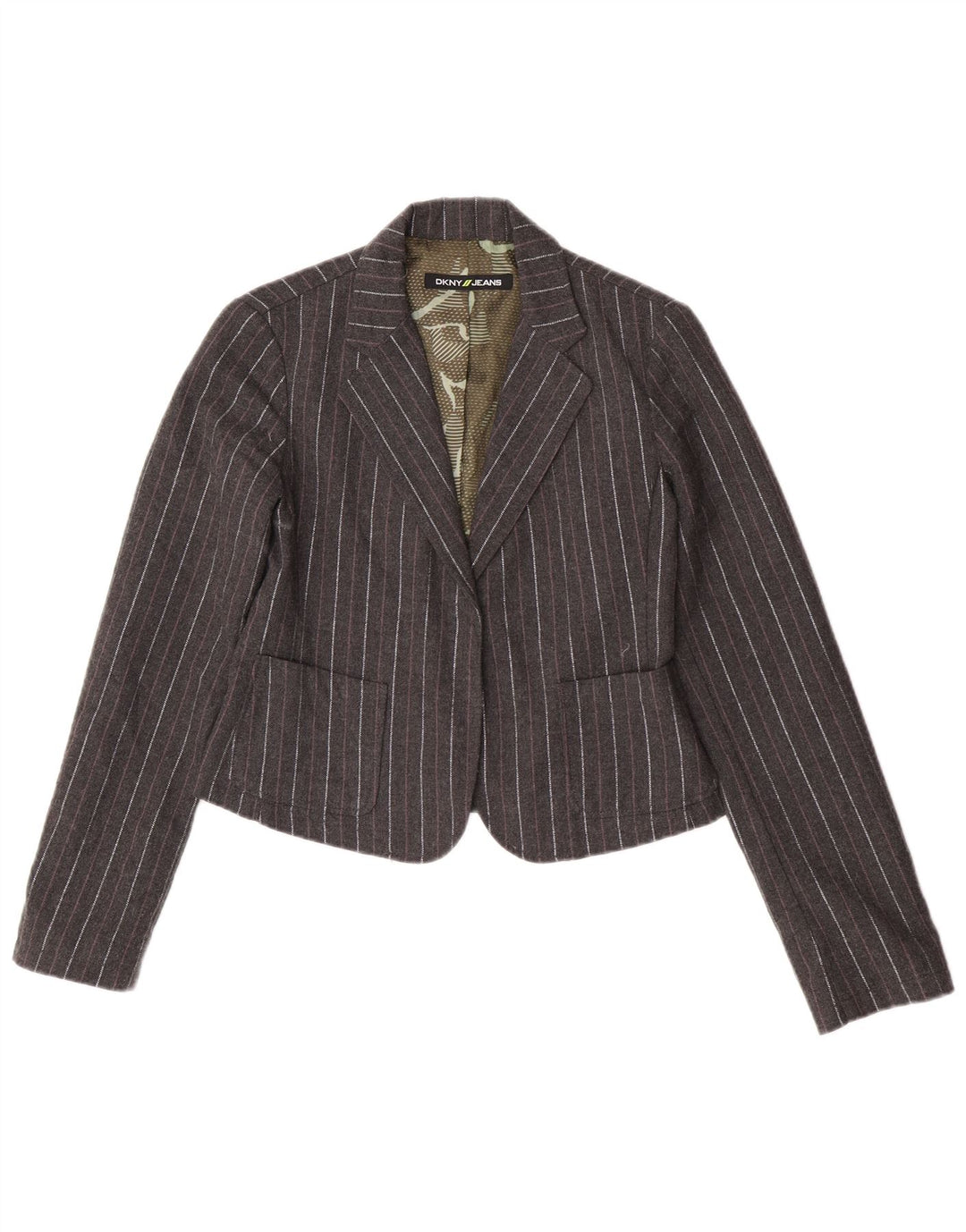 Dkny Womens Crop Open Blazer Jacket UK 12 Medium Grey Pinstripe Polyester