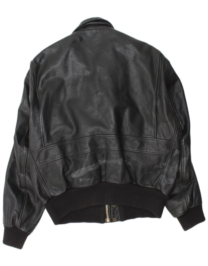 Vintage Herre Militær Læderjakke IT 52 XL Sort Læder