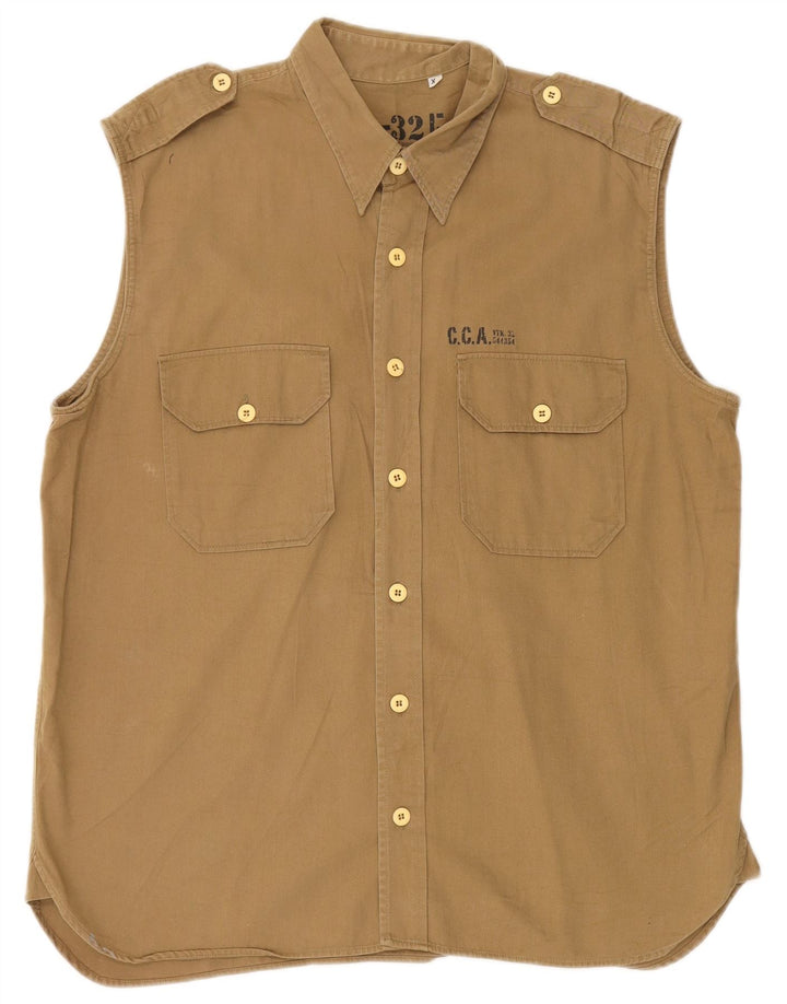 Vintage herre militær ærmeløs skjorte XL Khaki Bomuld
