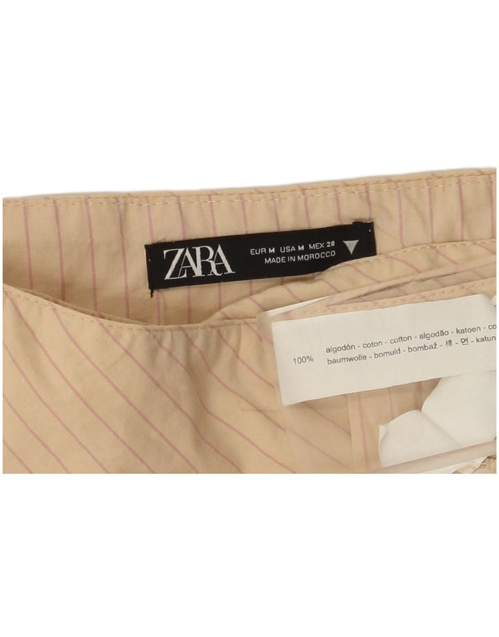 Zara Dame Mini Wrap Nederdel Medium W28 Beige Nålestribet Bomuld