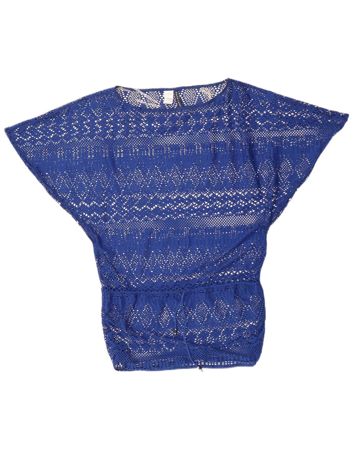 RALPH LAUREN Kvinder Batwing hæklet bluse Top UK 14 Medium Blue Polyester