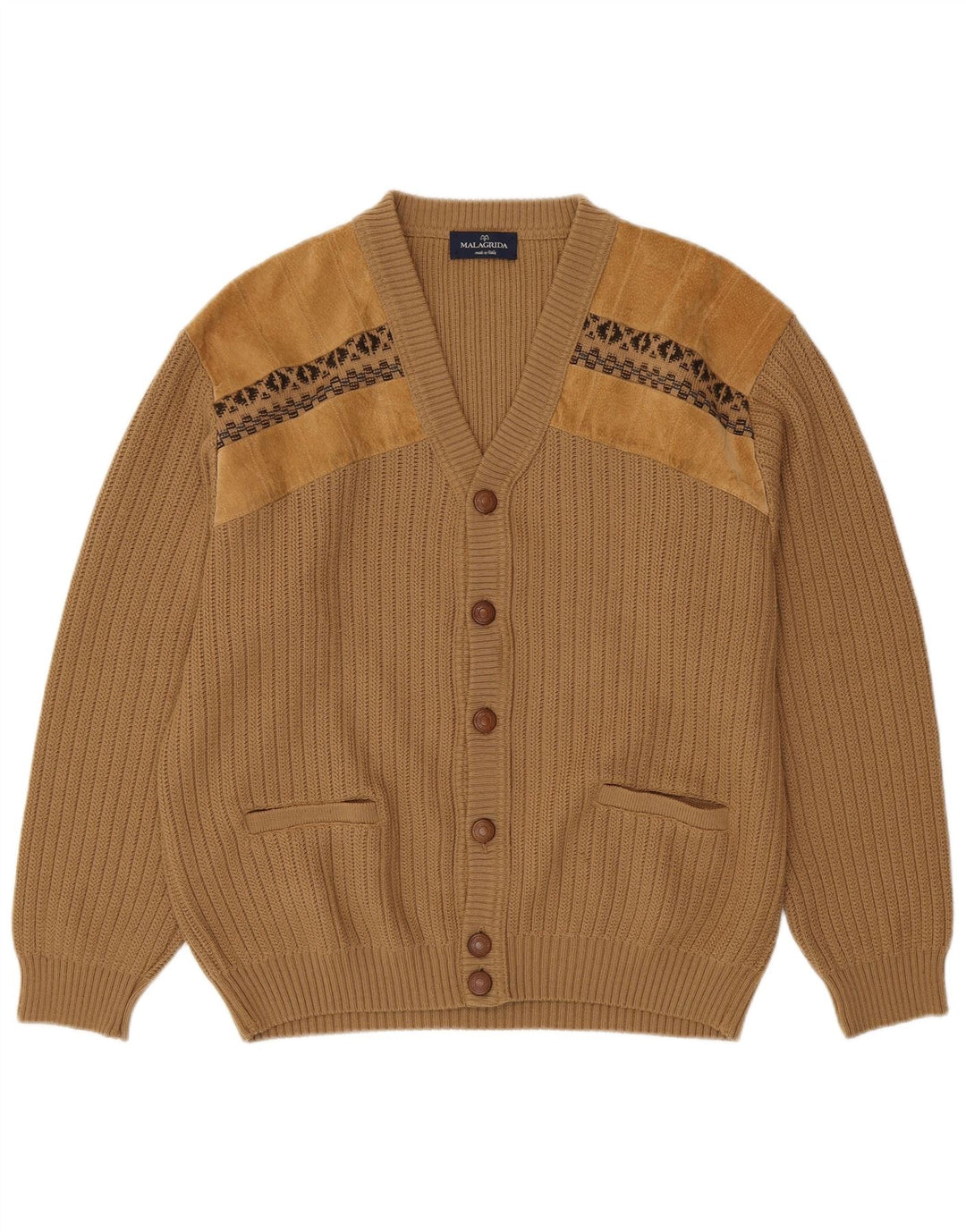 Malagrida Herre Cardigan Sweater Stor Beige Geometrisk