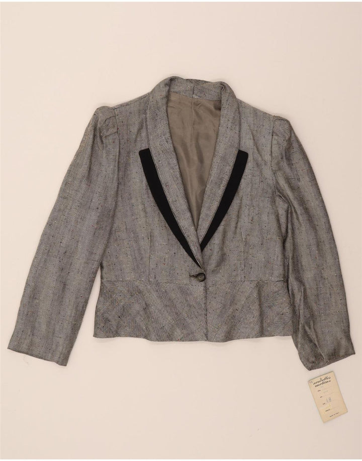 VINTAGE Womens 1 Button Blazer Jacket IT 48 XL Grey Pinstripe Vintage Vintage and Second-Hand Vintage from Messina Hembry 