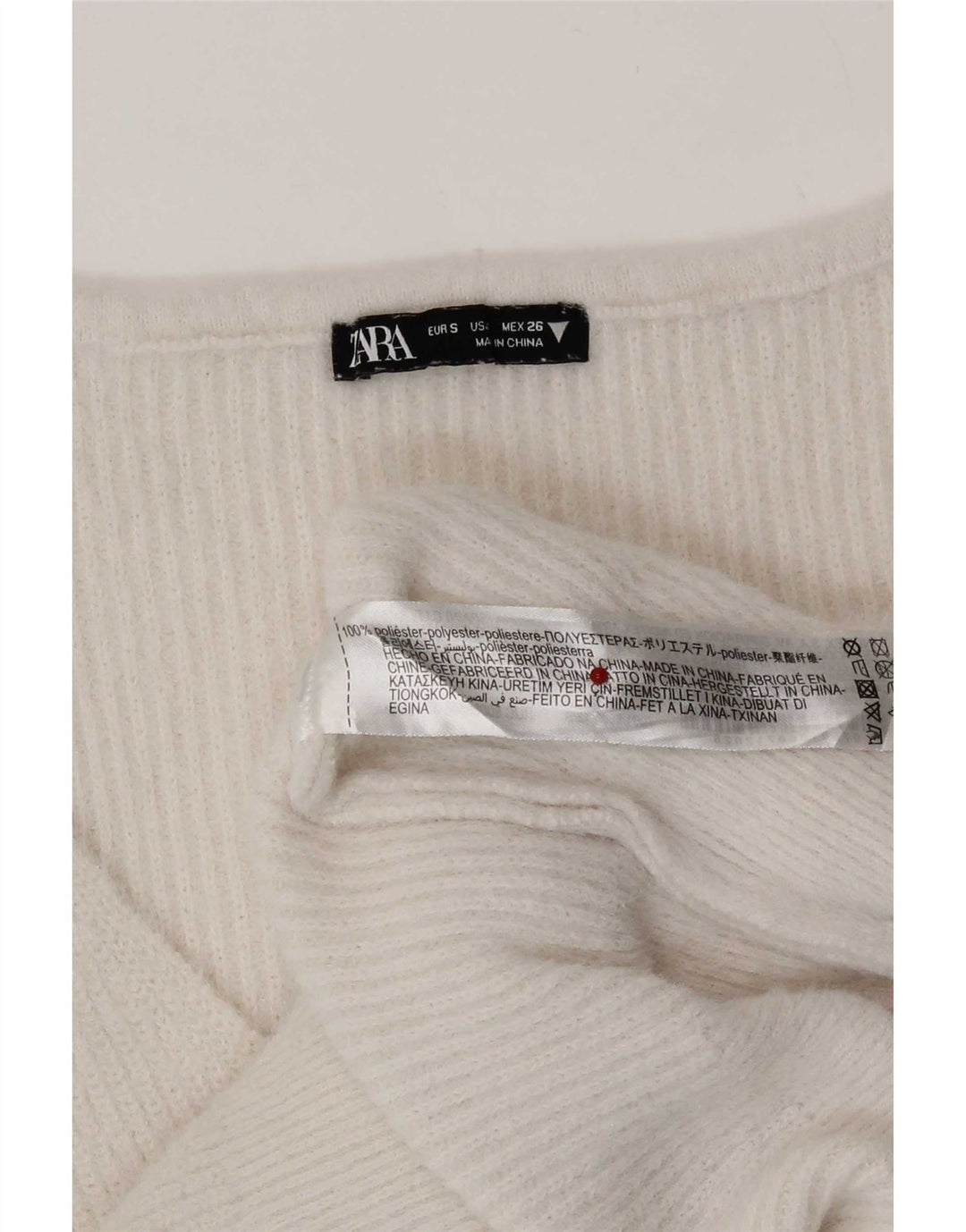 Zara Dame V-hals sweater UK 10 Small White Polyester