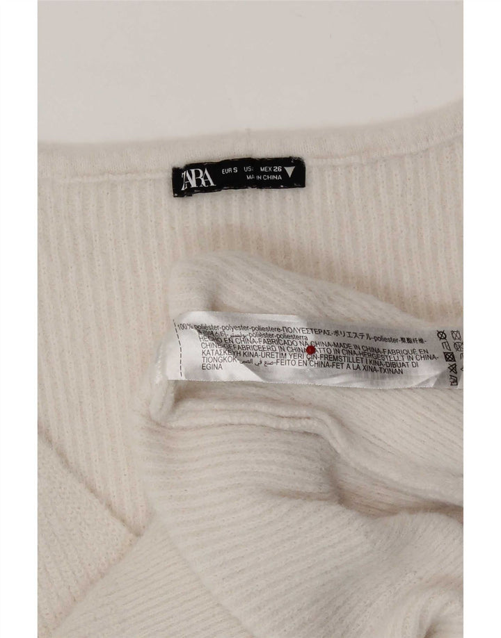 Zara Dame V-hals sweater UK 10 Small White Polyester