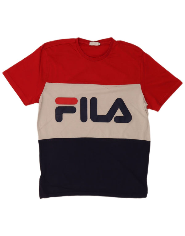 FILA Herre grafisk T-shirt Top Medium Flerfarvet Colourblock Bomuld