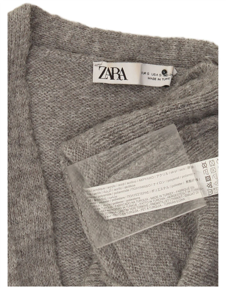 ZARA Womens Crop Cardigan Sweater UK 10 Small Grå Akryl