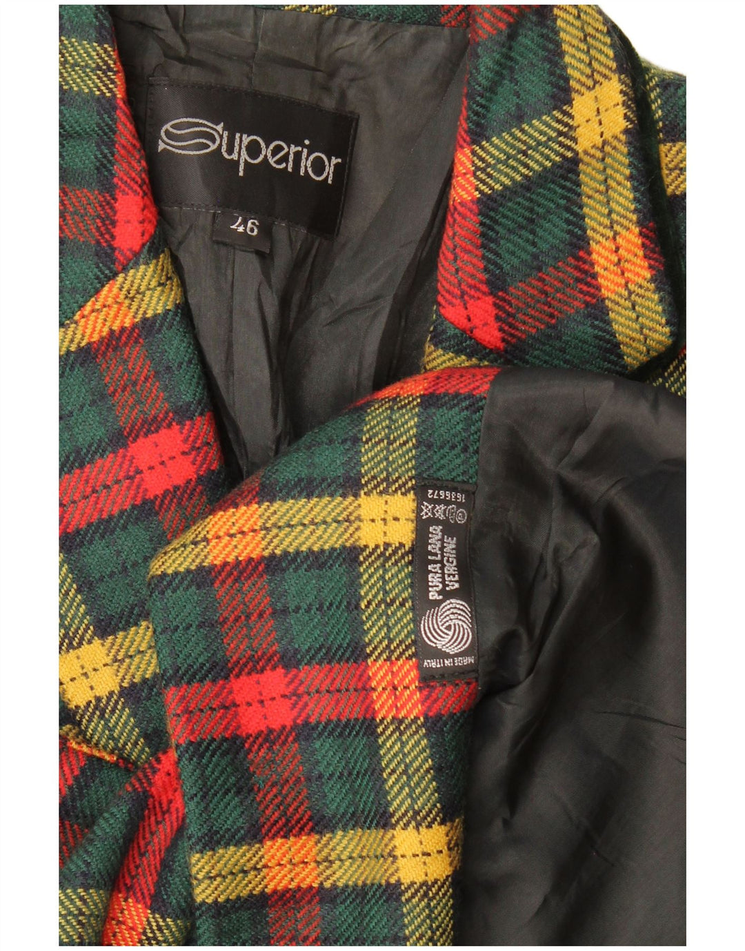 Superior Dame 3-knaps blazerjakke IT 46 Stor Grøn Ternet Virgin Wool
