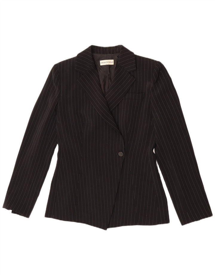 Emporio Armani Dame 1 Knap Blazer Jacket UK 8 Small Black Pinstripe