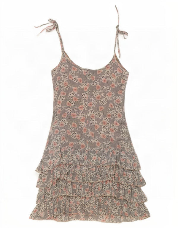 Blugirl Blumarine Dame Ærmeløs Tiered Dress IT 44 Medium Grey Floral