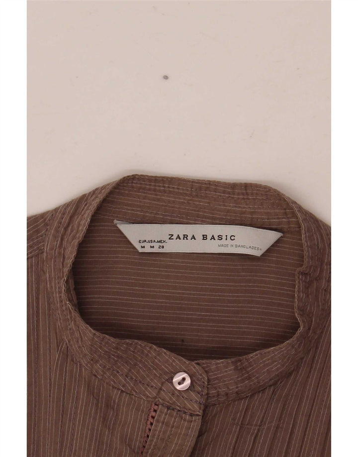 Zara Dame Smoking Shirt UK 12 Medium Brun Stribet