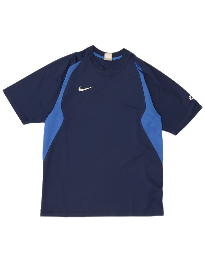 NIKE T-shirt top til mænd UK 39/41 Medium Navy Blue Colourblock Polyester