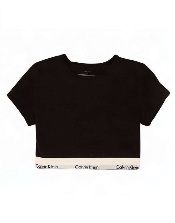 Calvin Klein Dame Crop Grafisk T-Shirt Top UK 14 Stor Sort Colourblock