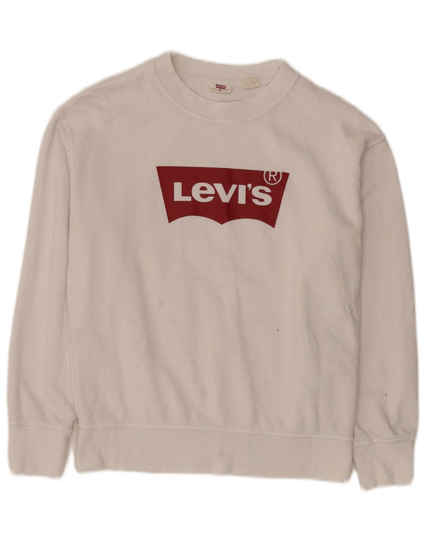 Levi's Dame grafisk oversize sweatshirt trøje UK 6 XS hvid bomuld