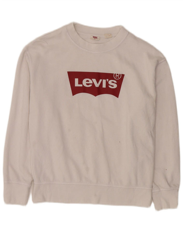 Levi's Dame grafisk oversize sweatshirt trøje UK 6 XS hvid bomuld