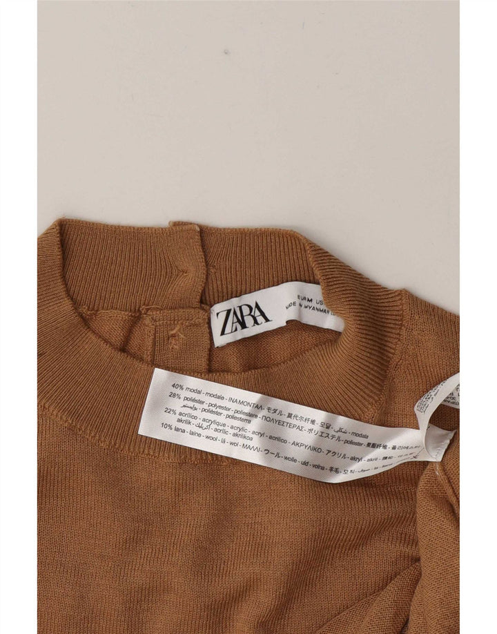 Zara Dame Turtle Neck Jumper Sweater UK 12 Medium Khaki Modal