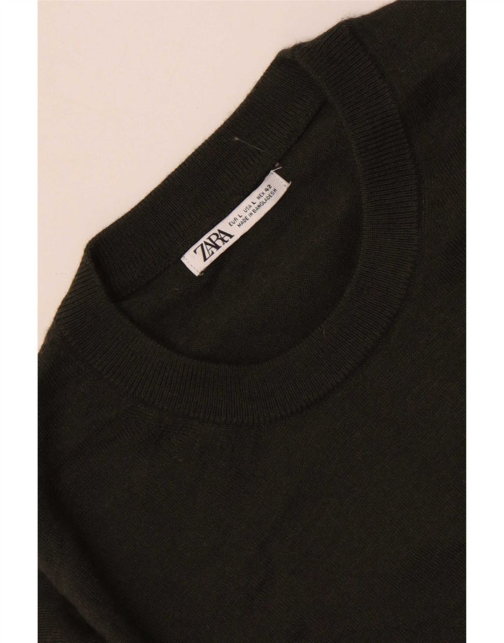 Zara Herre Crew Neck Jumper Sweater Large Khaki