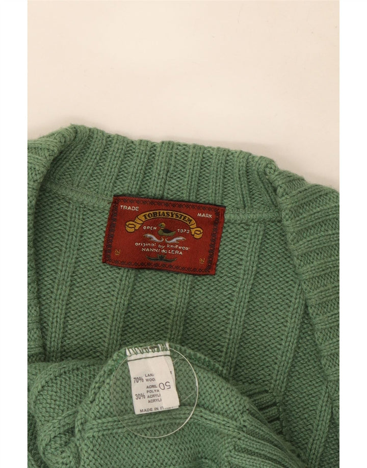 VINTAGE Herre cardigan sweater IT 50 Medium Grøn Geometrisk Uld