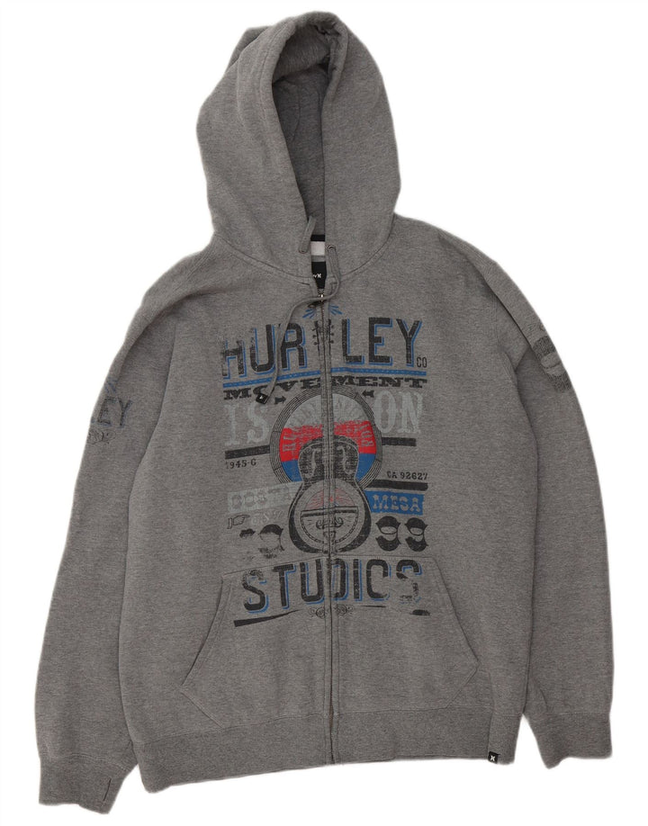 Hurley Herre grafisk hættetrøjetrøje med lynlås mellemgrå flækket polyester