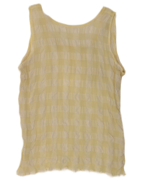Vintage Dame ærmeløs bluse Top UK 14 Medium Yellow Gingham