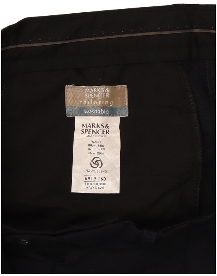 Marks & Spencer Herre Pegged Suit Bukser W34 L29 Navy Blue Polyester