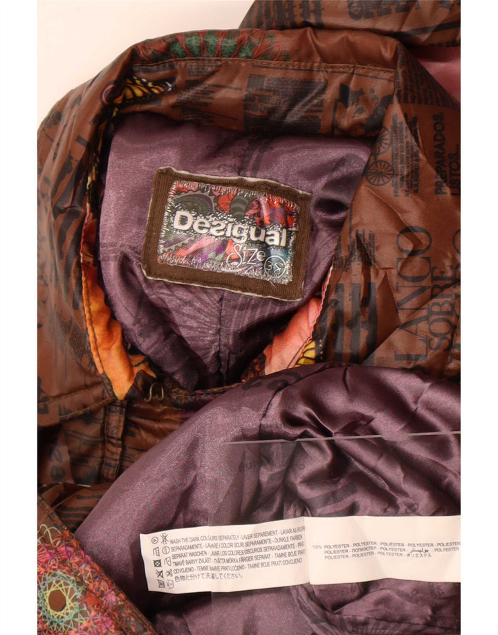 Desigual Graphic Trench Coat til kvinder EU 38 Medium Brown Floral Polyester