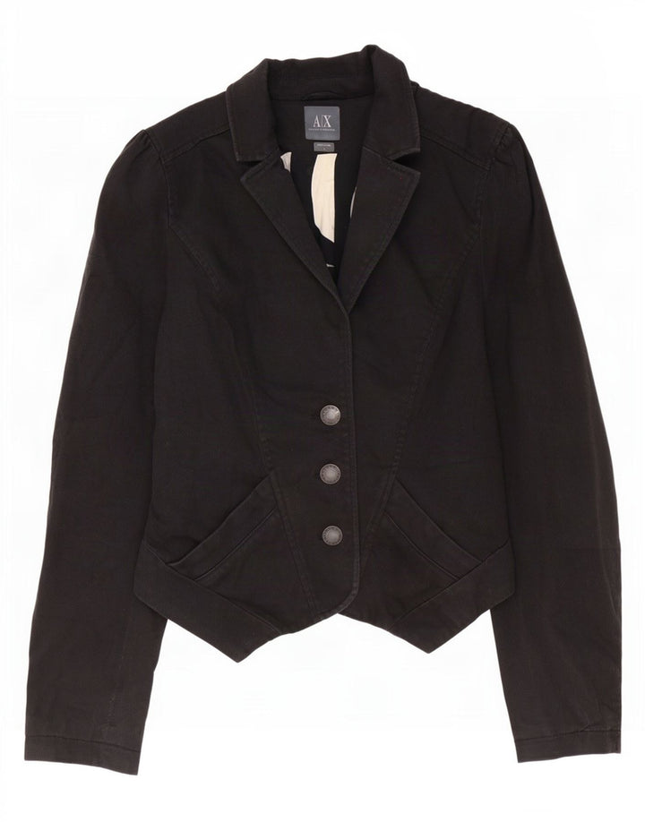 Armani Exchange Womens 3 Button Bolero Jacket UK 14 Large Black Bomuld