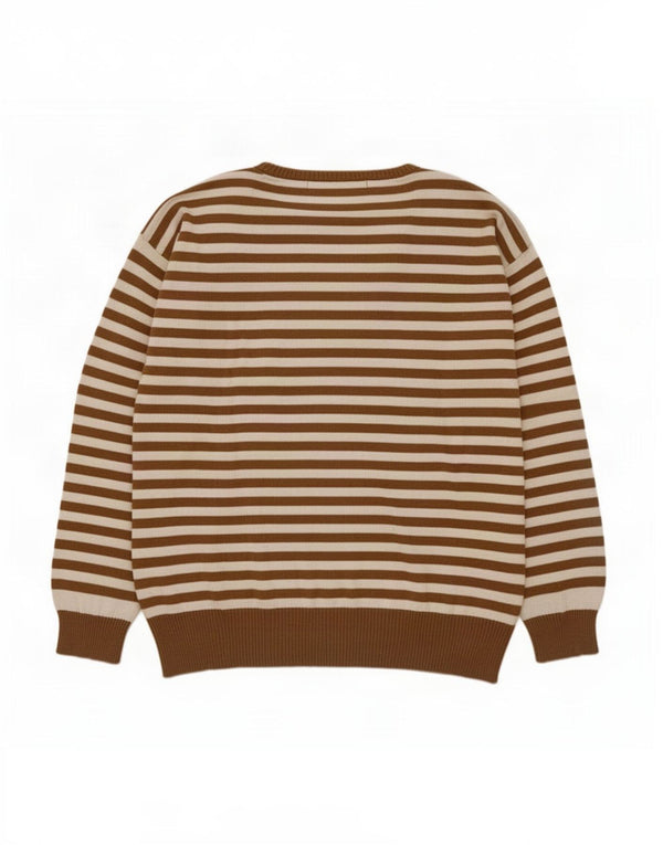 Zara Womens Oversized Boat Neck Jumper Sweater UK 14 Medium Brown Striped