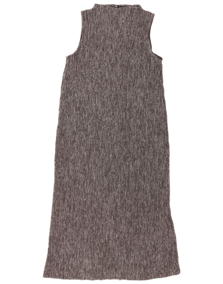 Zara Dame ærmeløs Maxikjole UK 12 Medium Grå Polyester