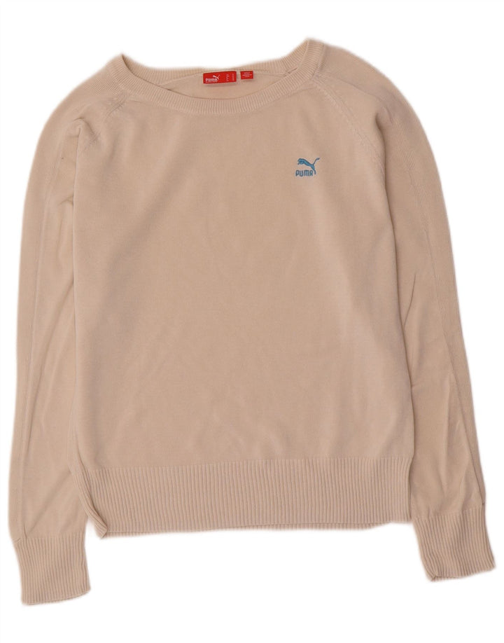 Puma Dame Boat Neck Jumper Sweater UK 12 Medium Off White