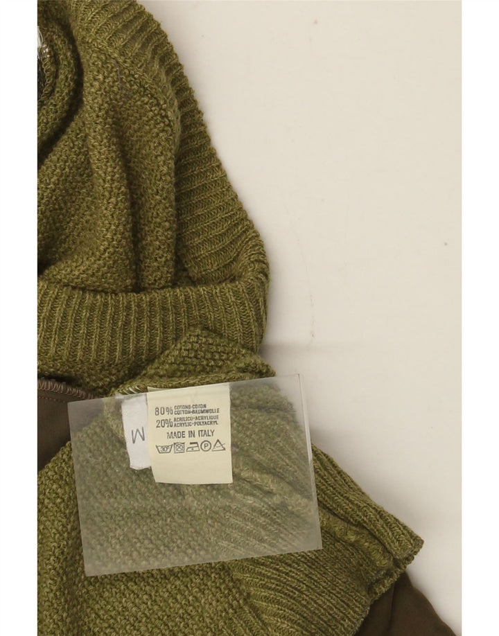 Vintage sweater med rund hals til mænd Medium Khaki Colourblock Bomuld