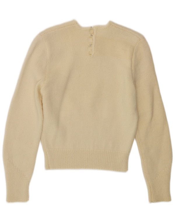 VINTAGE Dame sweater med rund hals DK 10 Small Off White
