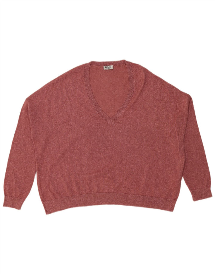 Liu Jo Dame Oversized V-hals sweater UK 16 Large Pink Viscose