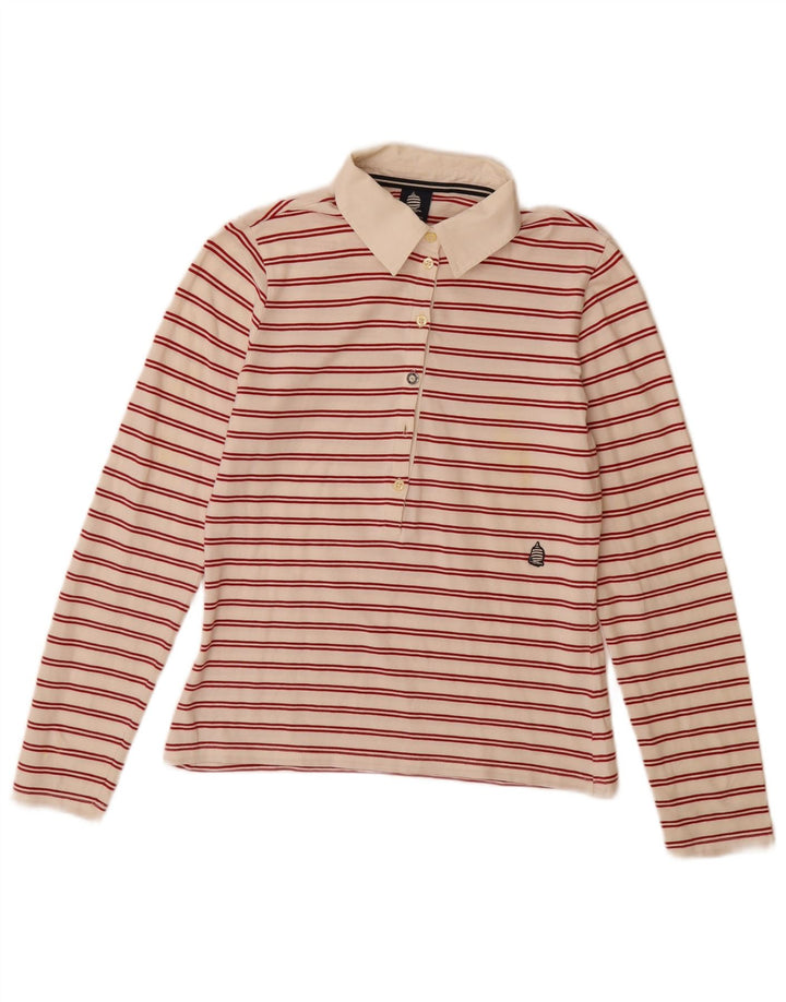 MARINA YACHTING Dame Rugby Polo Shirt UK 12 Medium Off White Stribet