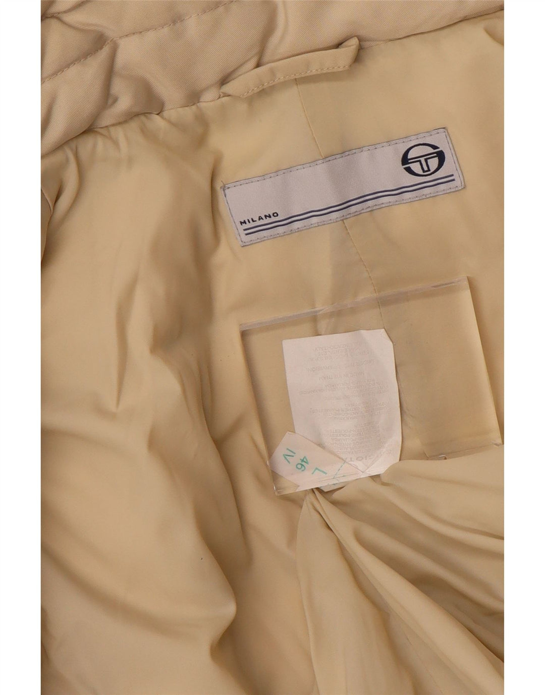 SERGIO TACCHINI Polstret frakke med hætte til kvinder UK 16 Stor beige polyester