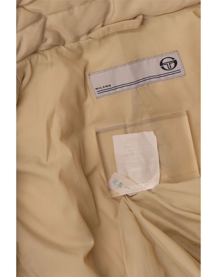 SERGIO TACCHINI Polstret frakke med hætte til kvinder UK 16 Stor beige polyester