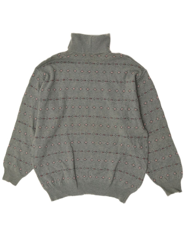 Bramante Herre Roll Neck Jumper Sweater Stor Grå Geometrisk Virgin Wool