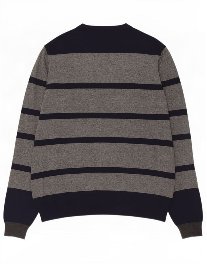 Sun68 Herre rund hals sweater stor grå stribet uld