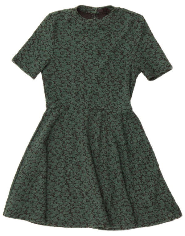 Topshop Dame A-Line Kjole UK 10 Small Green Floral Polyester