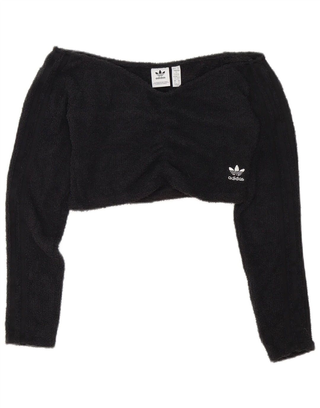 Adidas Dame Crop Fleece Off Shoulder Top UK 12 Medium Sort Polyester