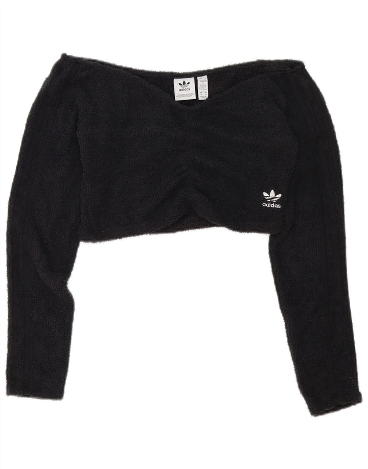 Adidas Dame Crop Fleece Off Shoulder Top UK 12 Medium Sort Polyester