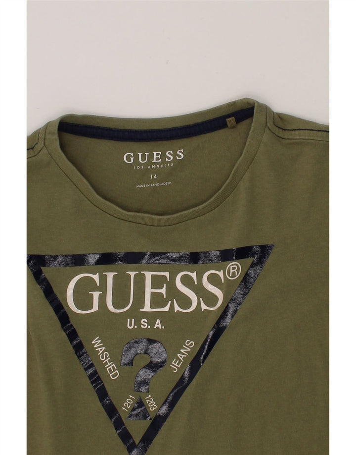 GUESS Boys Graphic T-Shirt Top 13-14 Years Khaki Vintage Guess and Second-Hand Guess from Messina Hembry 