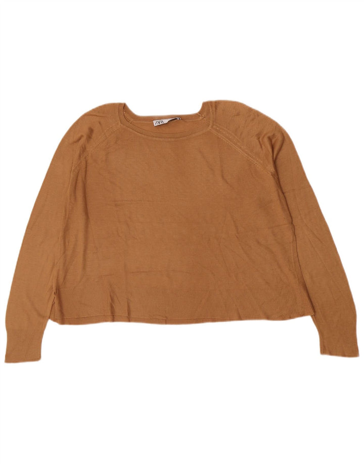 Zara Dame Oversized Boat Neck Jumper Sweater UK 10 Small Brown