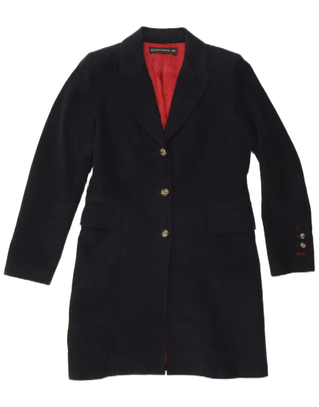 ZARA Womens Overcoat UK 14 Large Navy Blue Cotton