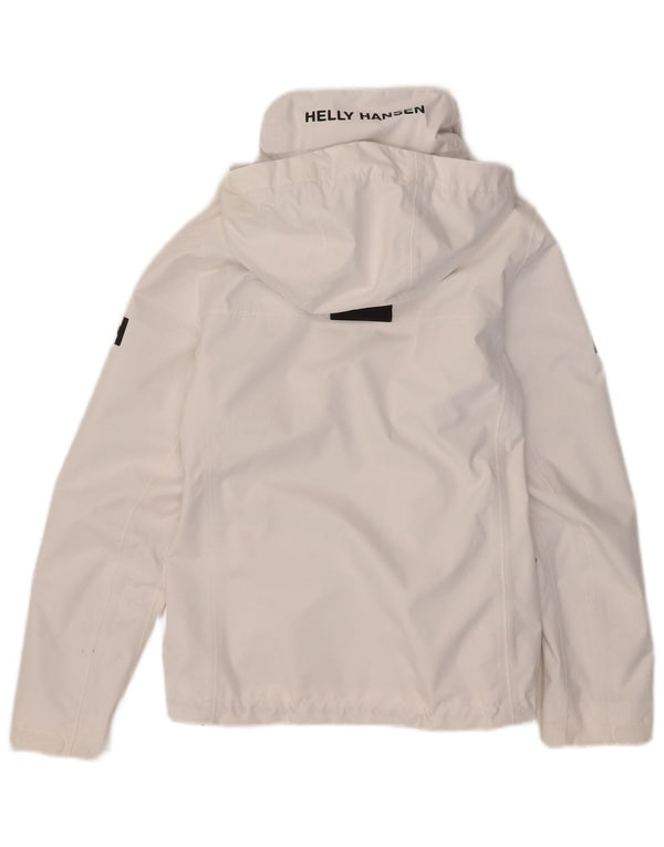 Helly Hansen Womens Graphic Hooded Rain Jacket UK 10 Small White Polyester