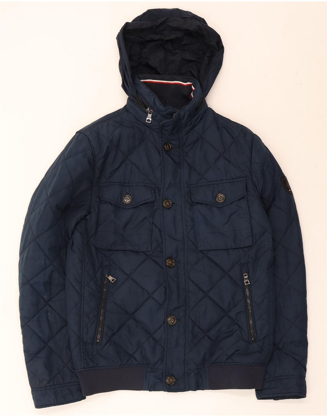 Tommy Hilfiger Herre Hættejakke quiltet UK 36 Small Navy Blue Polyester