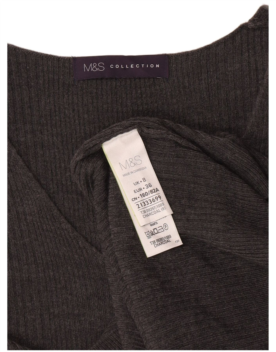 Marks & Spencer Dame V-hals sweater UK 8 Small Grå Akryl